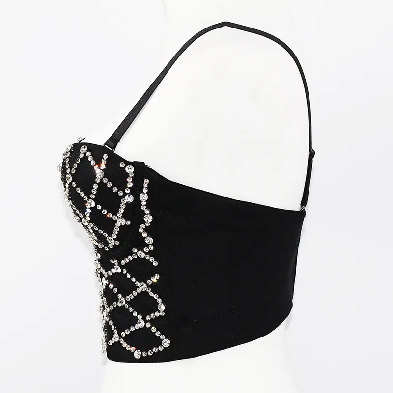 

Nightclub Sexy Beaded Light Tube Top Fishbone Shaping Outer Wear Bra Shower Bar Performance Push up Heavy Industry Sling Female