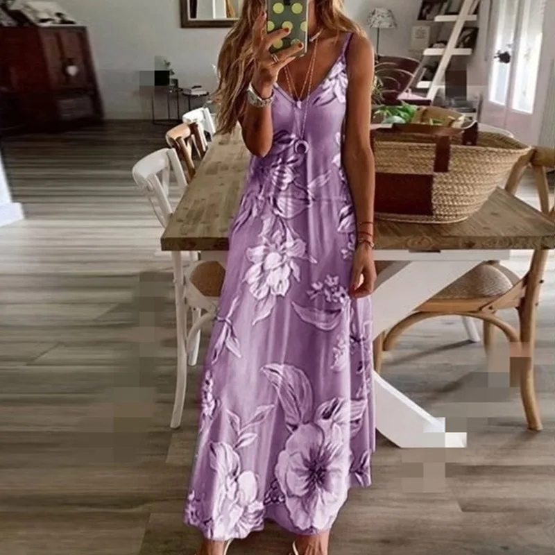 

European and American summer Amazon new women s sexy low cut printed floral belt dress retro floral repairparty vest