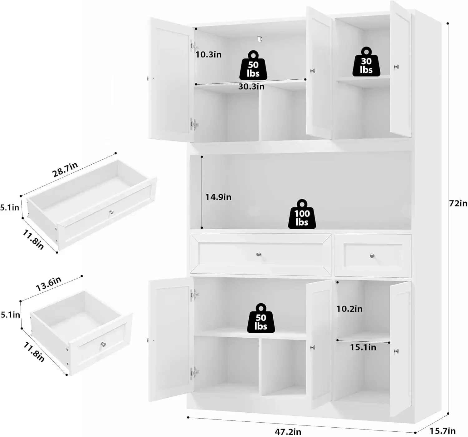 [سعر مخفض! ] خزانة مخزن المطبخ مقاس 72 بوصة، وخزانة المطبخ مع حامل الميكروويف، وخزانة بوفيه مع قفص لتناول الطعام في المطبخ