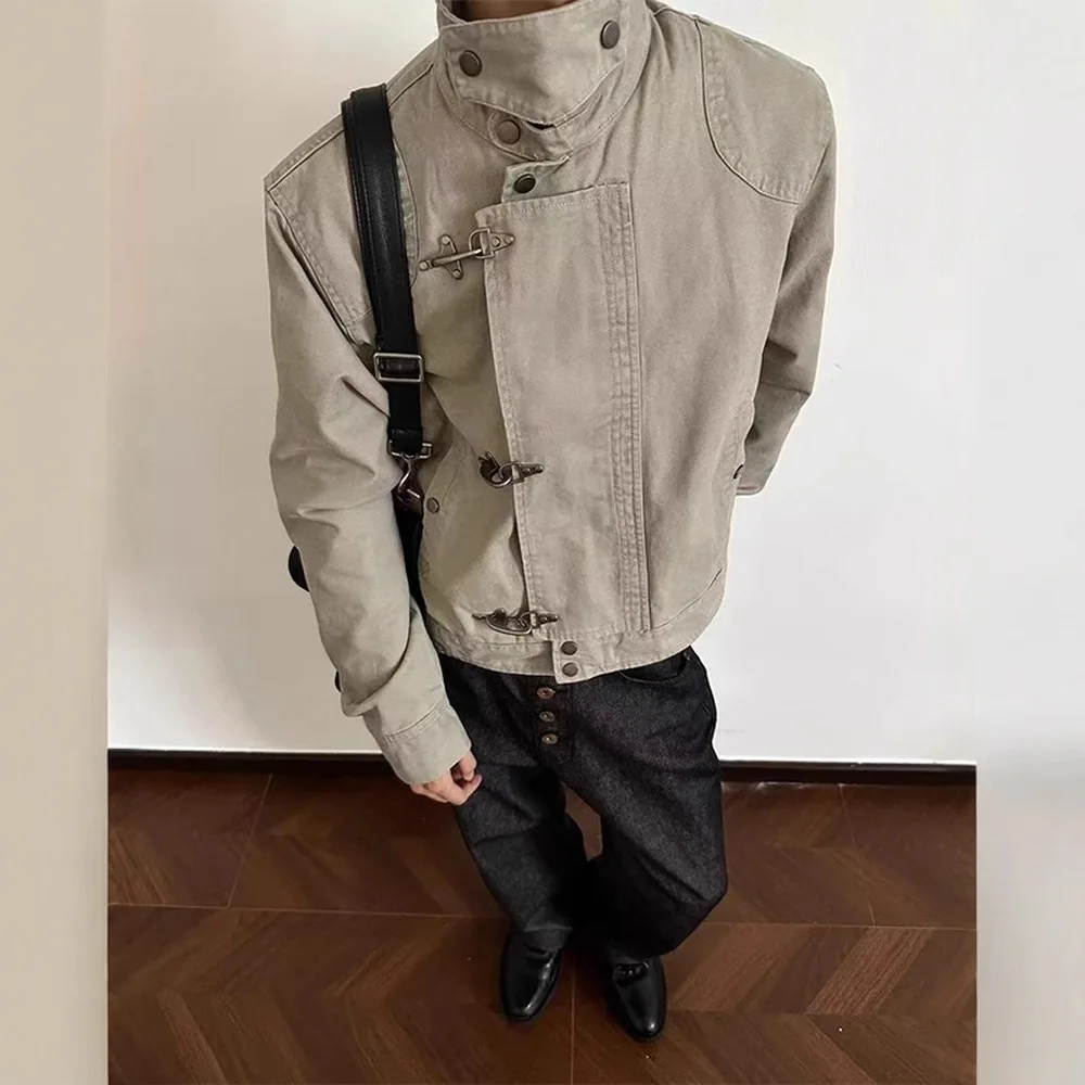 

Винтажная мужская куртка-бомбер с пряжкой в виде самолета, мужская рабочая одежда в американском стиле ретро, осенняя короткая летная куртка с воротником-стойкой