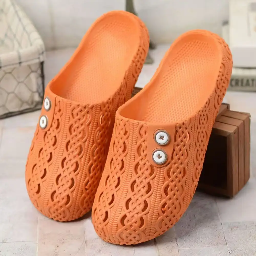 2024 New Women's Summer Baotou Hollow Slippers Soft Sole Non Slip Flat Sole Loose Home Slippers Bathroom Slippers Cave Slippers