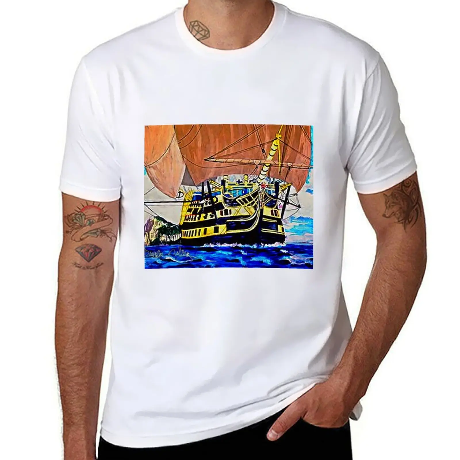 

My Acrylic painting of HMS Victory Leaving Gibraltar 1805 T-Shirt t shirt for man man t shirts cotton T-Shirt