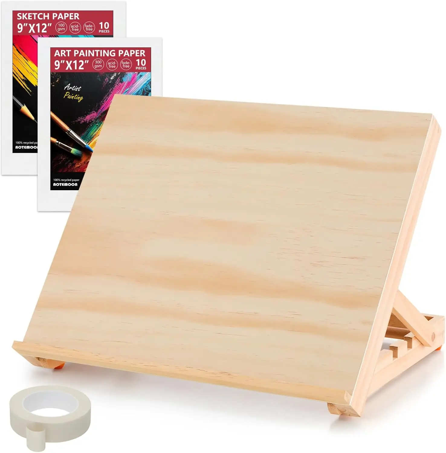 13.8x11.4 Inch Adjustable Portable Tabletop Easel with Painting Papers, Sketch Papers & Masking Tape for Canvas, Books & Artwork