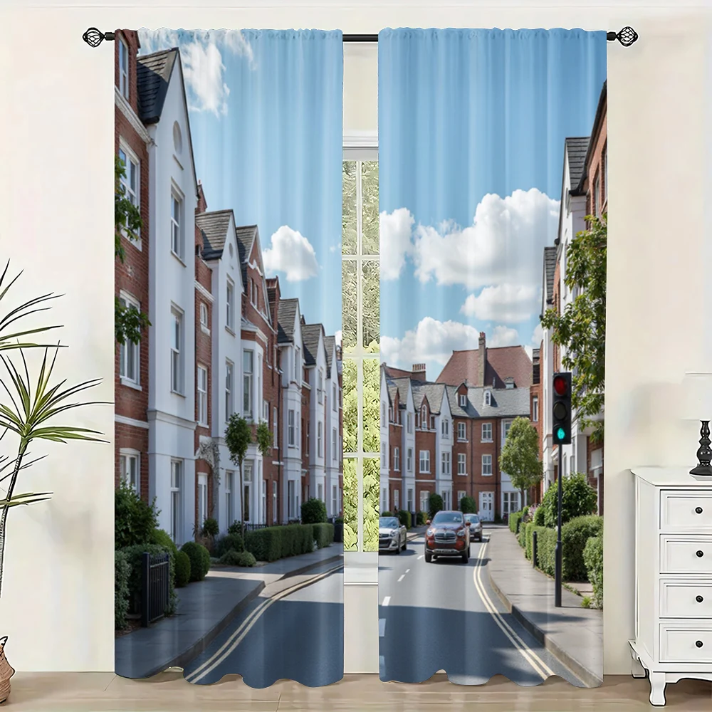 

2pc, Scene Curtains Quiet Street Versatile Fabric,Without Electricity Festive Wall Decor for Festive atmosphere