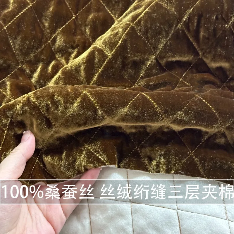 

1Meter 100% Mulberry Silk Solid Color Velvet Three-layer Quilted Fabric Autumn and Winter Coat Top Warm Quilted Vest Fabric