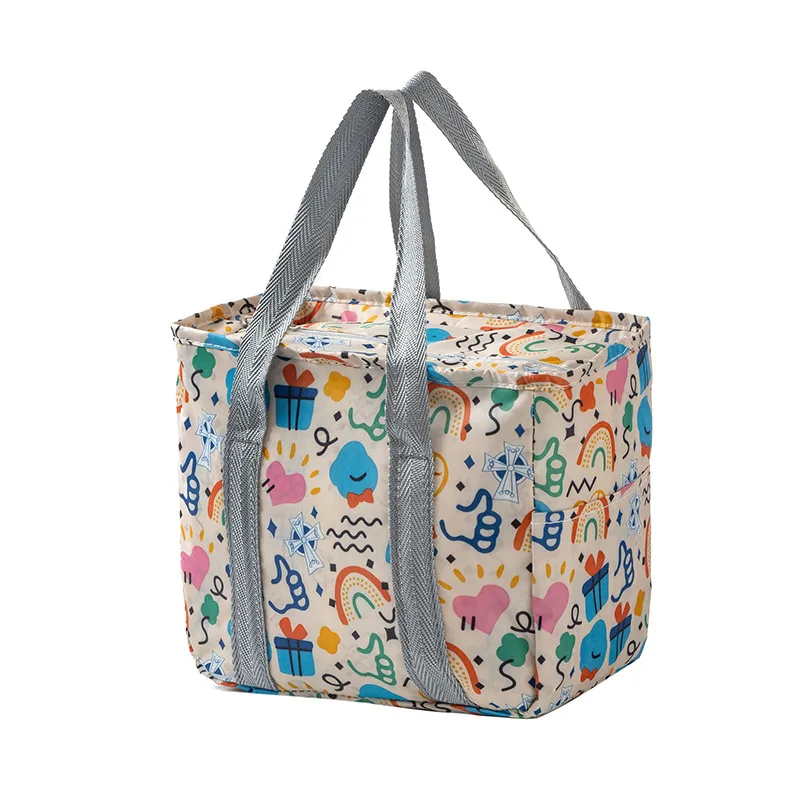 マルチカラースクエアランチバッグ防水防汚大容量断熱バッグかわいいとポータブル学生弁当バッグ