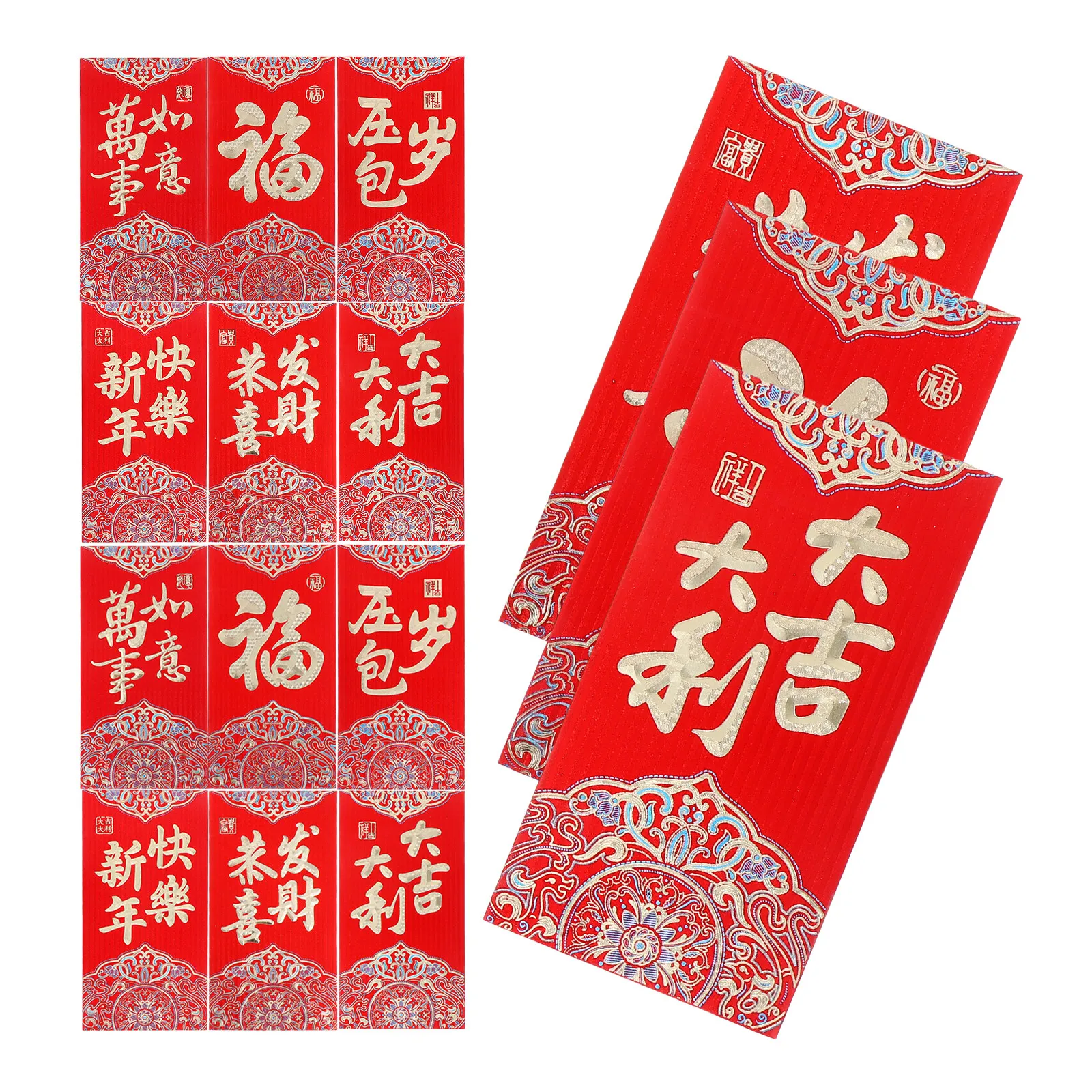 

36Pcs Lunar New Year Red Envelopes Luxury Foil Design Auspicious Patterns Generous Cash Capacity for Wedding Spring Festival