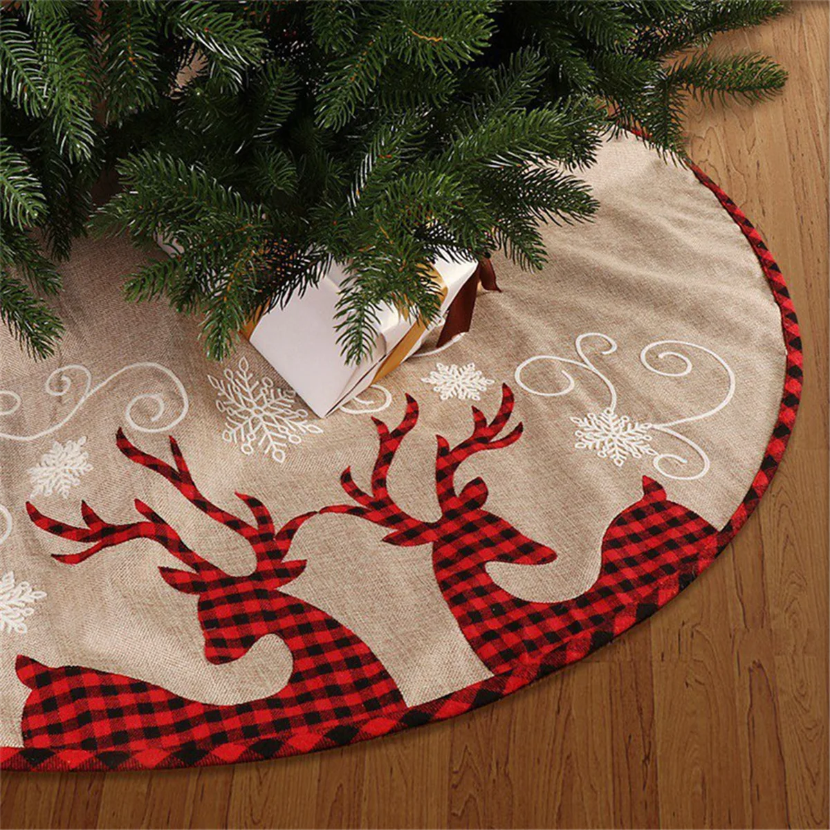 Christmas Tree Skirt 32 Inches, Snowflake-Reindeer,Xmas Tree Skirt Christmas Decor for Party Indoor Christmas Tree Decor