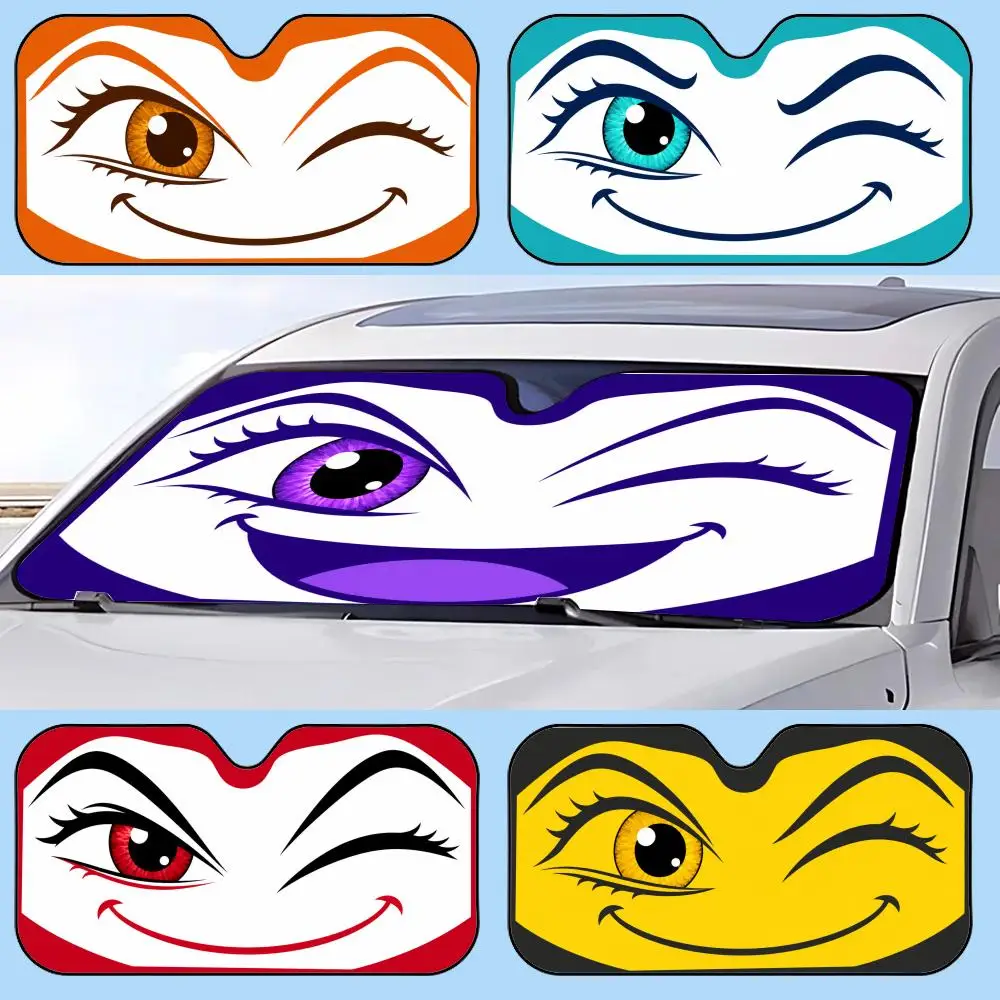 Cartoon Panda Eyes Sun Visor Retractable Car Sun Visor Anti-Glare UV Protection Front Window Sunshade