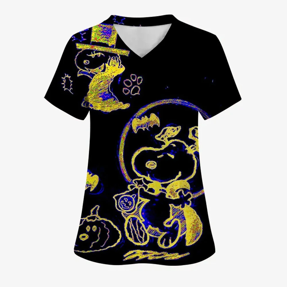 

Милая хирургическая униформа, женская модная униформа со снупи с принтом, v-образным вырезом, стоматологическая медсестра с коротким рукавом, ветеринарная клиническая униформа, женская