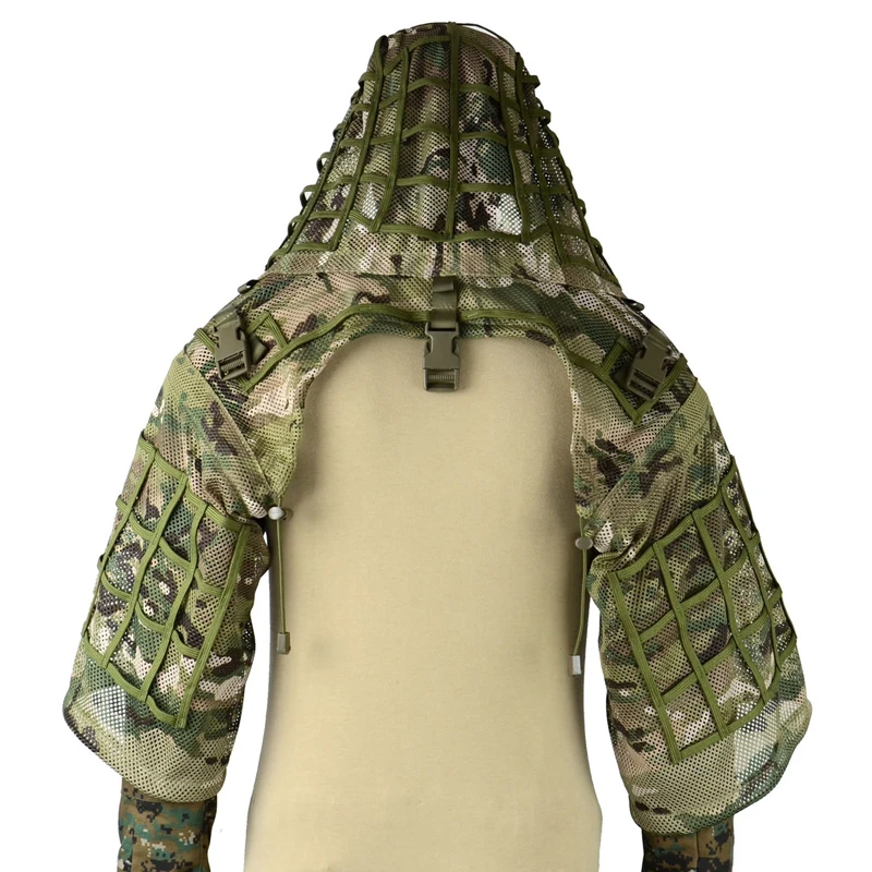 Tactical Ghillie Suit Airsoft Shooting Mesh Sniper Ghillie Suit Viper Hood Hunting Ripstop Fabric Breathable 3D Camo Coat Suit