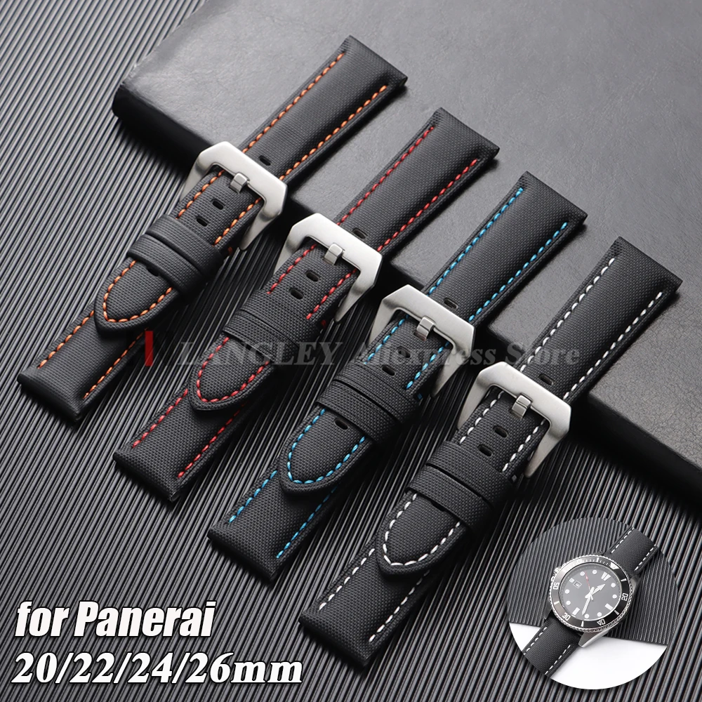 Segeltuch-Nylon-Lederarmband, 20 mm, 22 mm, 24 mm, 26 mm, für Panerai für Seiko, Herren und Damen, Canvas-Armband, Nähte, langlebige Armbänder