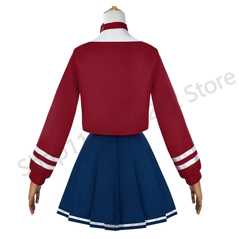 Spiel MiSide Verrückte Mita Cosplay Kostüme Brille Mila JK Schuluniform Perücke Coole Mita-Kleidung Crop Top Rock Strümpfe Hüte Handschuhe Kopfbedeckung Komplettset Halloween Kostüm Perücken Frauen Rollenspiel Outfit