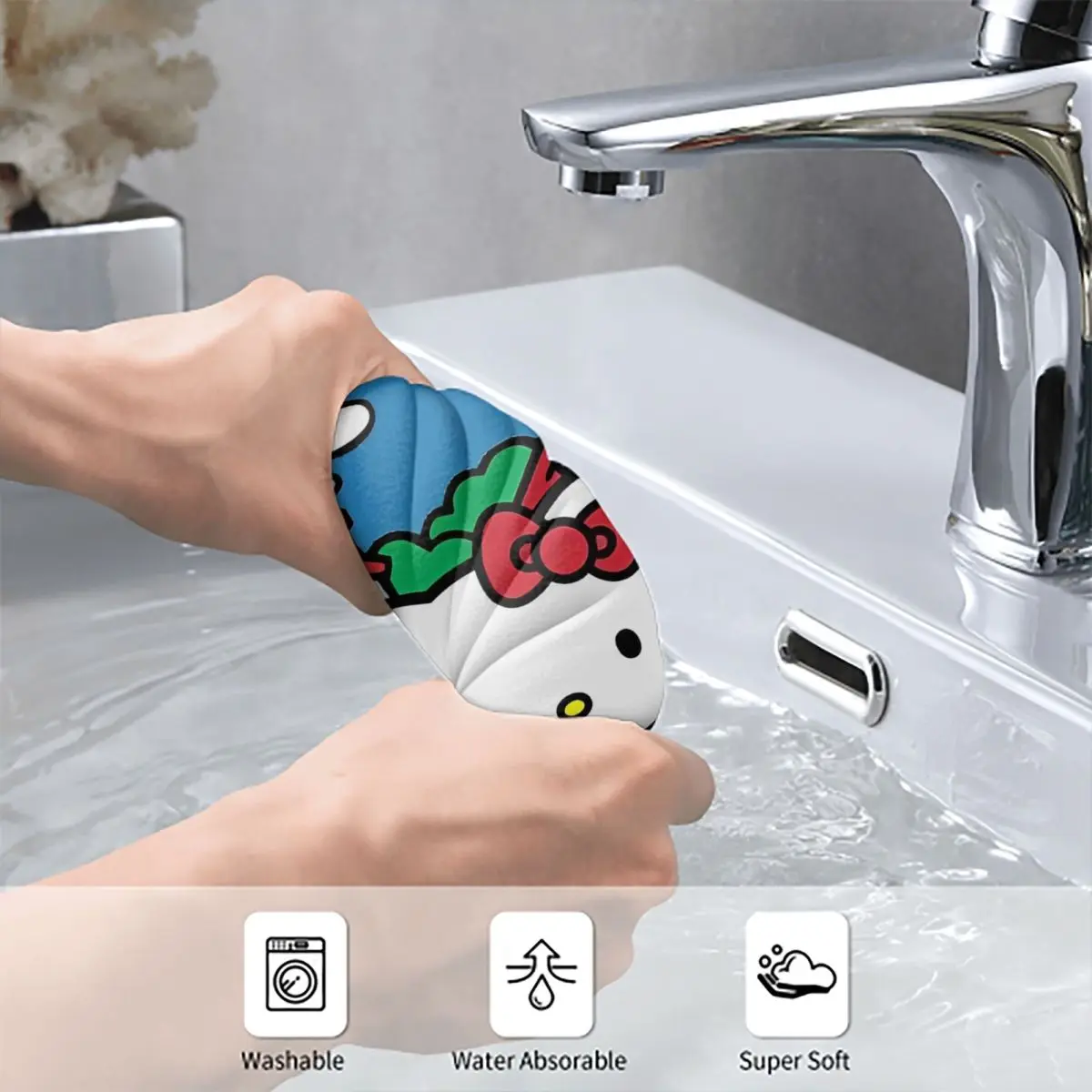 مناشف ركوب الدراجات المضحكة هالو كيتي، مناشف يد كرتونية من الألياف الدقيقة عالية الامتصاص للاستحمام في الحمام #3