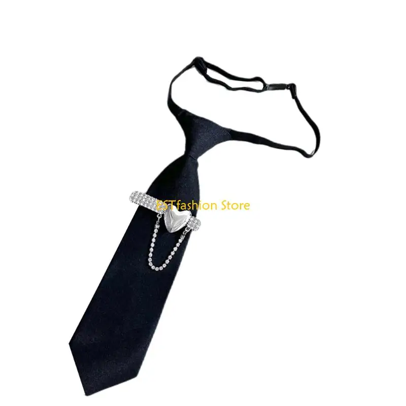

Y5GC Black Ties for Women Adjustable Schoolgirl Uniform Pre Tied Black Neck Tie