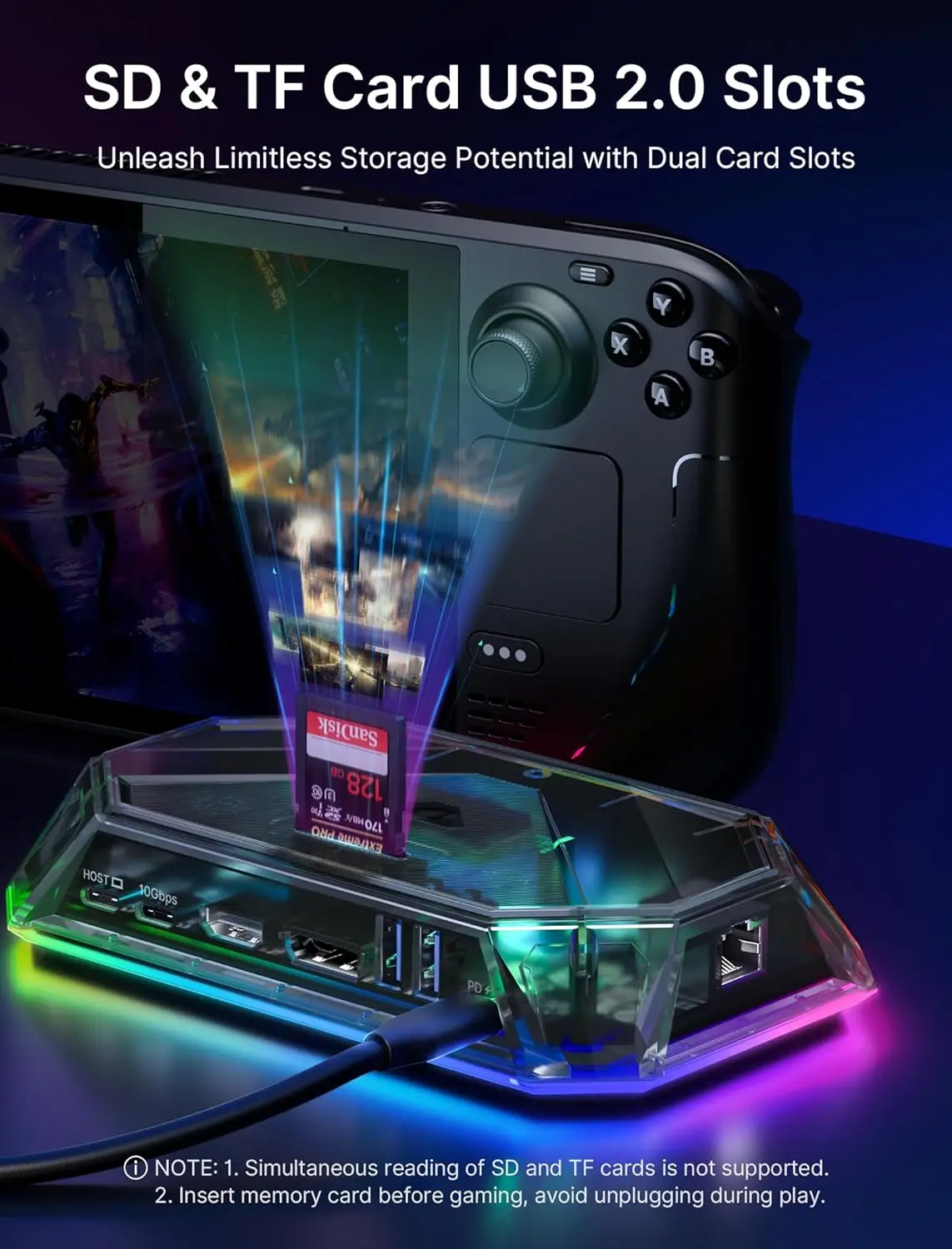 RGB Docking Station for ROG Ally, 12-in-1 ROG Ally Dock with 4K@120Hz HDMI & DisplayPort Gigabit Etherne USB-C 3.2 for Rog Ally