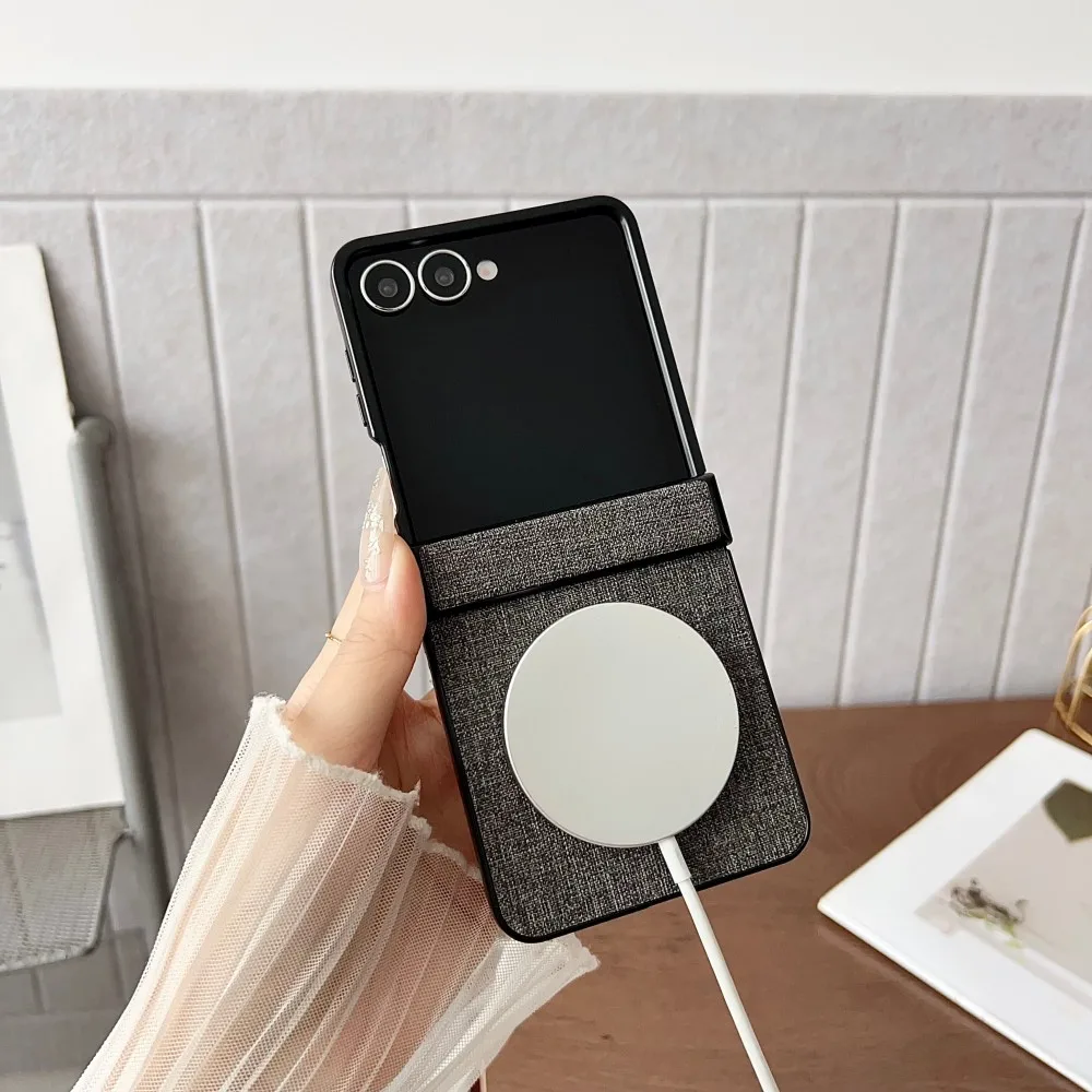 Business Simple Fabric Nylon PC for Magsafe Phone Case For Samsung Galaxy Z Flip 8 7 FE 6 5 4 3 5G Hinge Protect Anti-drop Cover view 4