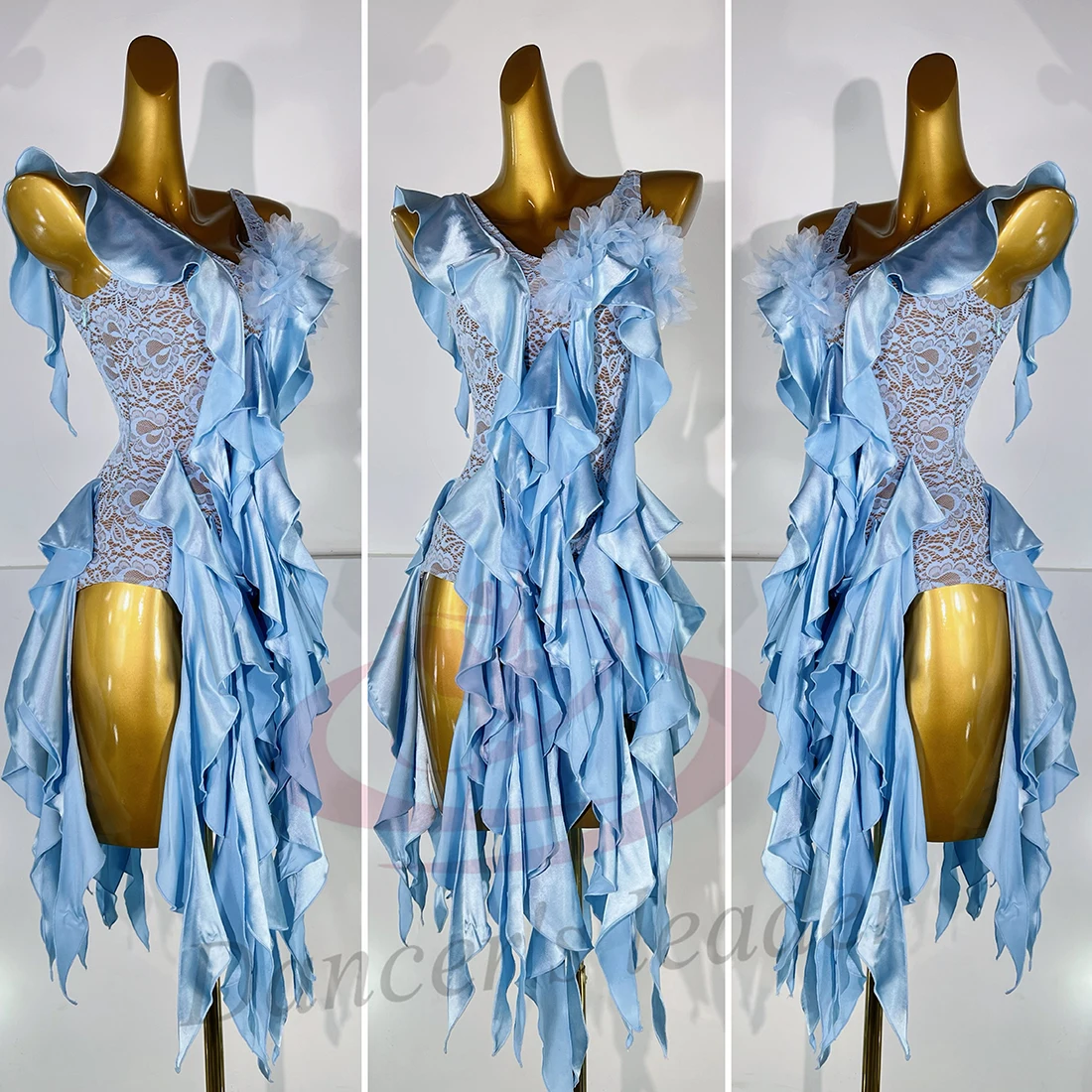 Latin Dance Costume AB Stone Female Adult Children High-End Customized Ruffled Irregular Black Pool Samba Dress