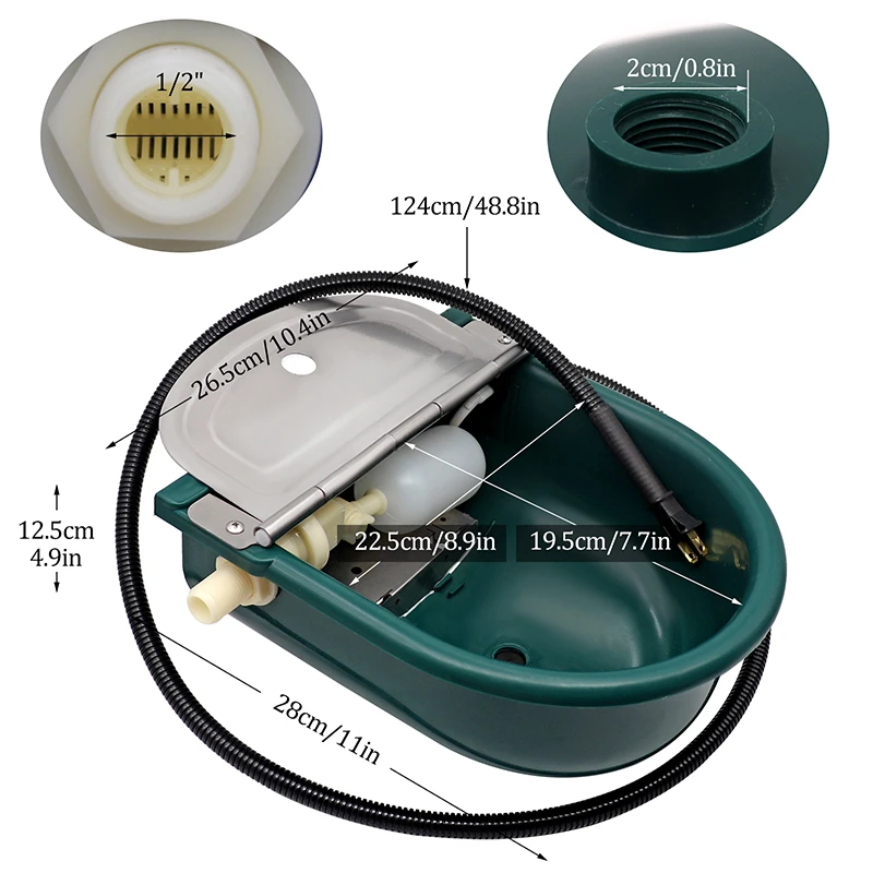 Imagem -03 - Aquecimento Elétrico Automático Bacia de Água da Vaca Plástico com Dreno Buraco Bebida Flutuador Automático Agricultura Calha para o Cão de Ovelha Animal Estimação Gado