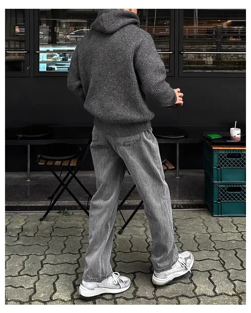 Dark gray pullover sweater cashmere sweater men's spring and autumn simple high-grade loose warm sweater hooded coat