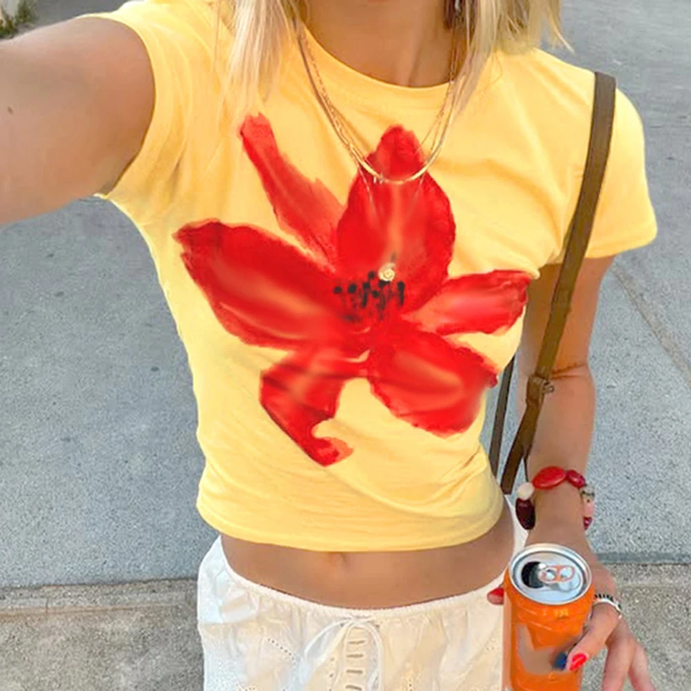 

Casual Wear Daily Use L Gyaru T-shirt Floral Print Top Casual Style Daily Wear For All Seasons Microelasticity
