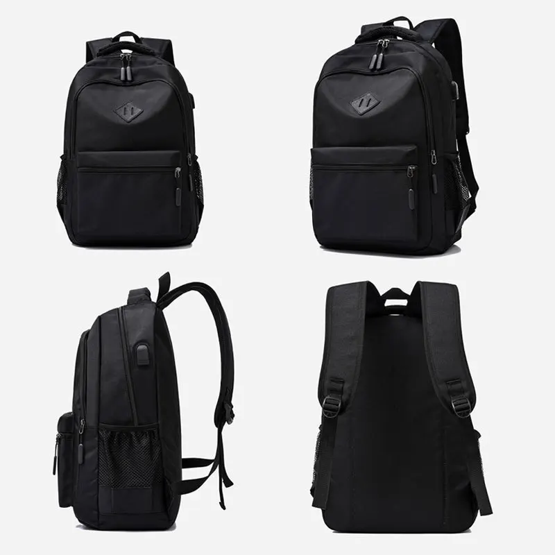 حقيبة ظهر رجالية من القماش أحادي اللون ، كاجوال للعمل ، سعة تخزين كبيرة ، جيوب متعددة