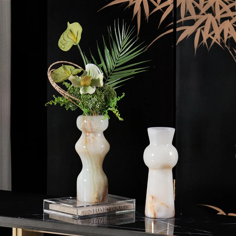 new Chinese-style living room ornament jade vase dining table atmosphere decoration arrangement marble flower display
