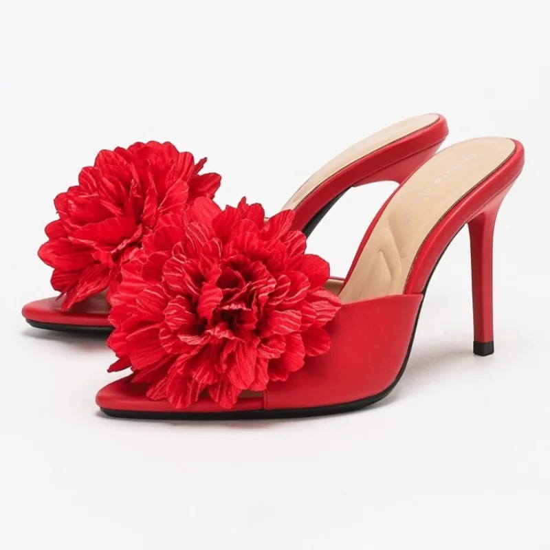 زهرة الموضة عالية الكعب النعال النساء اللمحة تو الضحلة أنيقة الشرائح فستان أحذية الصيف في الهواء الطلق عطلة الصنادل الإناث