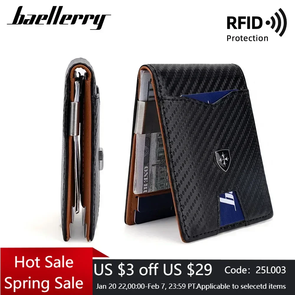 Minimalist men's wallet card bag new baellerry RFID anti-theft brush double fold cross leather card wallet  credit card holder