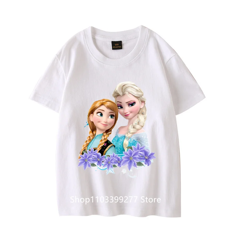 Summer Clothes Comfortable Child Cute Fashion Short Sleeve Sweat Breathable Frozen Elsa Anna T-Shirt Anime 100% Cotton T-Shirt