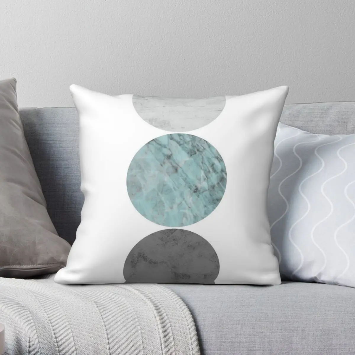 3 Circles Teal And Gray Square Pillowcase Polyester Linen Velvet Printed Zip Decorative Sofa Seater Cushion Cover