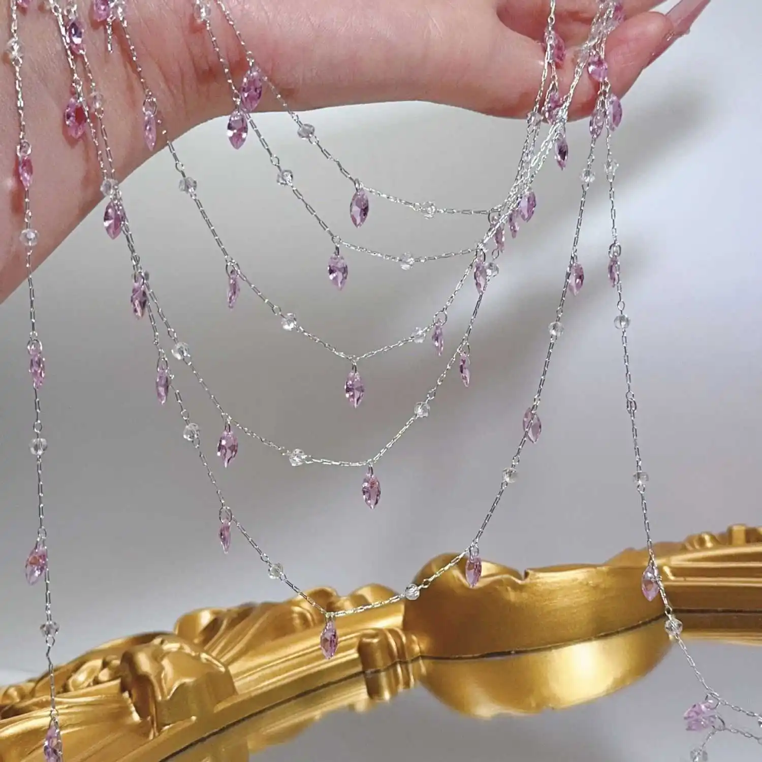 

1 Meter Pink Purple Zircon Crystal Pendant Copper Chain for DIY Necklace Bracelet Clothing Chain Accessories