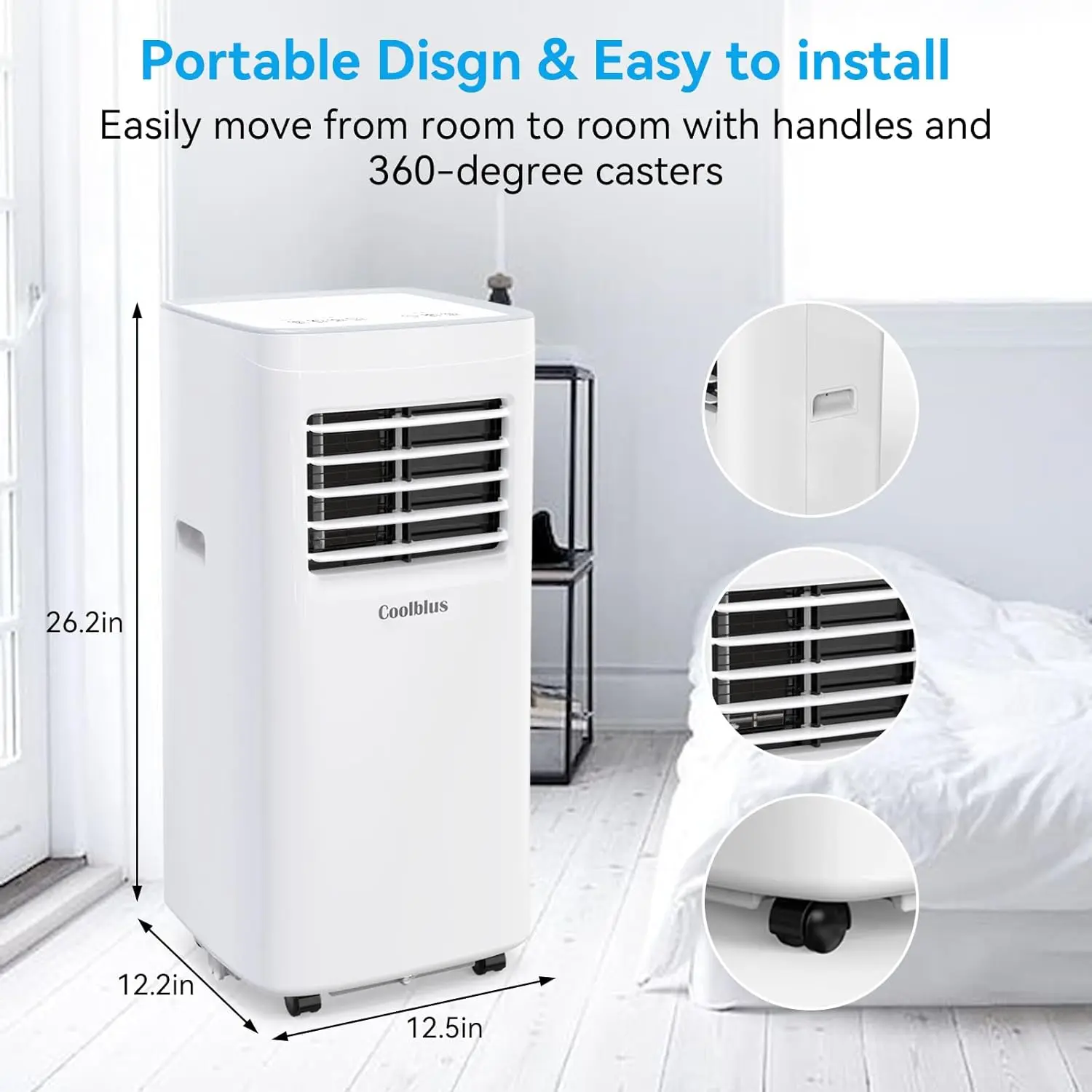 Climatiseur portable 8500 BTU, refroidissement jusqu'à 360 m², fédération, unité de climatisation portable 3 en 1 avec télécommande, affichage LED, 24 heures