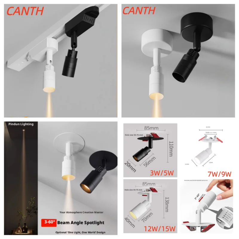 3-60 Degree Adjustable Angle Beam Led Spotlight Zoom Focus Spot Light Mini Small Surface Mounted Ceiling Lamp Atmosphere