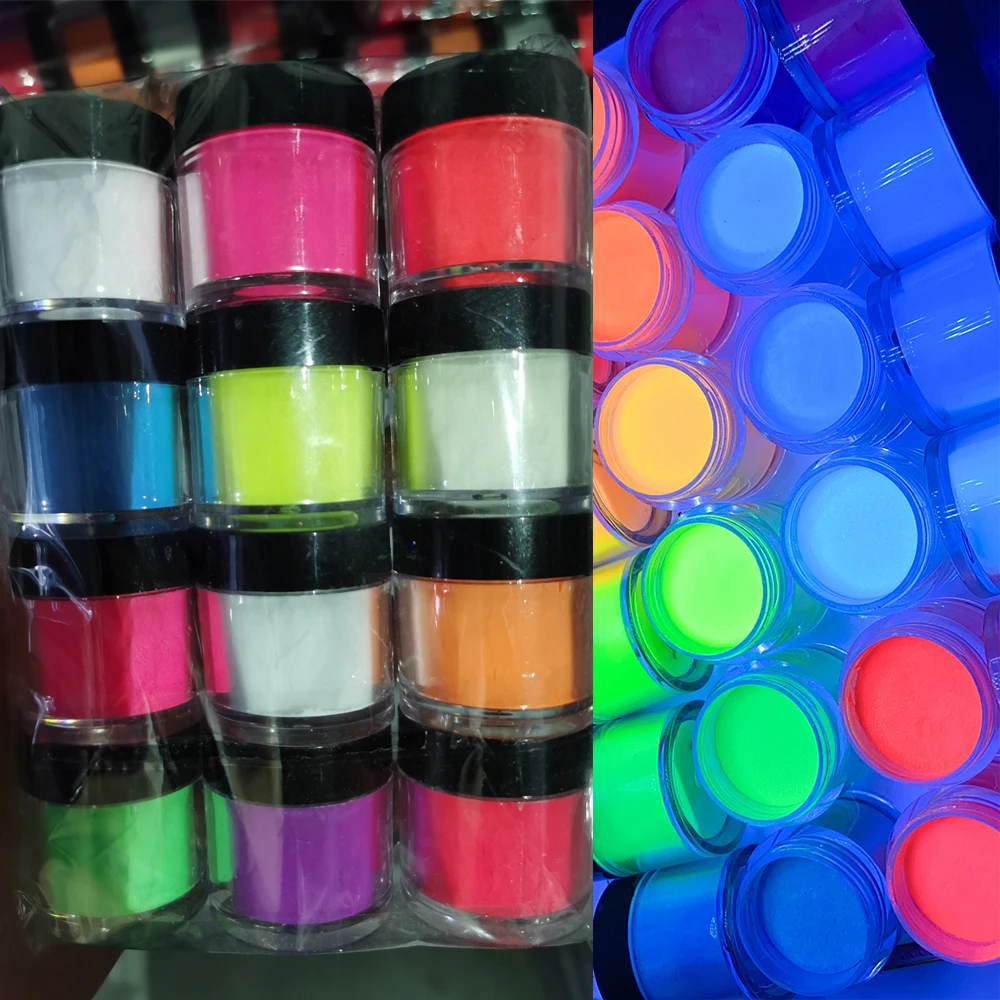 10g*12Jar Glow in the Dark Luminous Acrylic Powder DIY Nail Extension Carving/Dipping Neon Pigment Nail Art Polymer Acrylic Dust