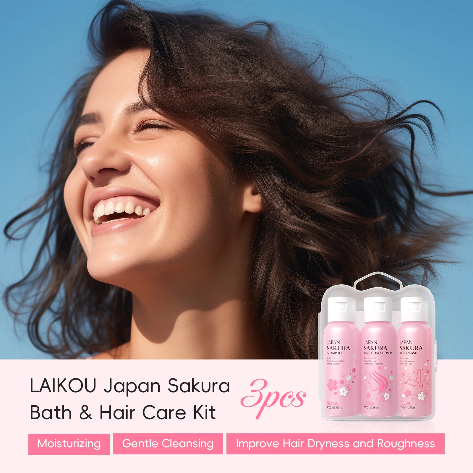 

LAIKOU Japan Sakura Bath & Hair Care Kit - Shampoo, Conditioner & Body Wash Travel Set 50ml*3