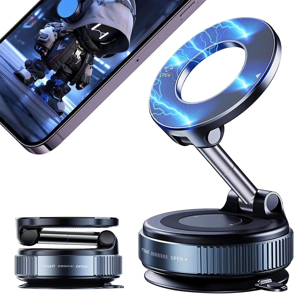 360 °   Suporte magnético dobrável para telefone a vácuo, suporte magnético para telefone de carro, ventosa mãos livres, suporte para telefone para superfície lisa/carro