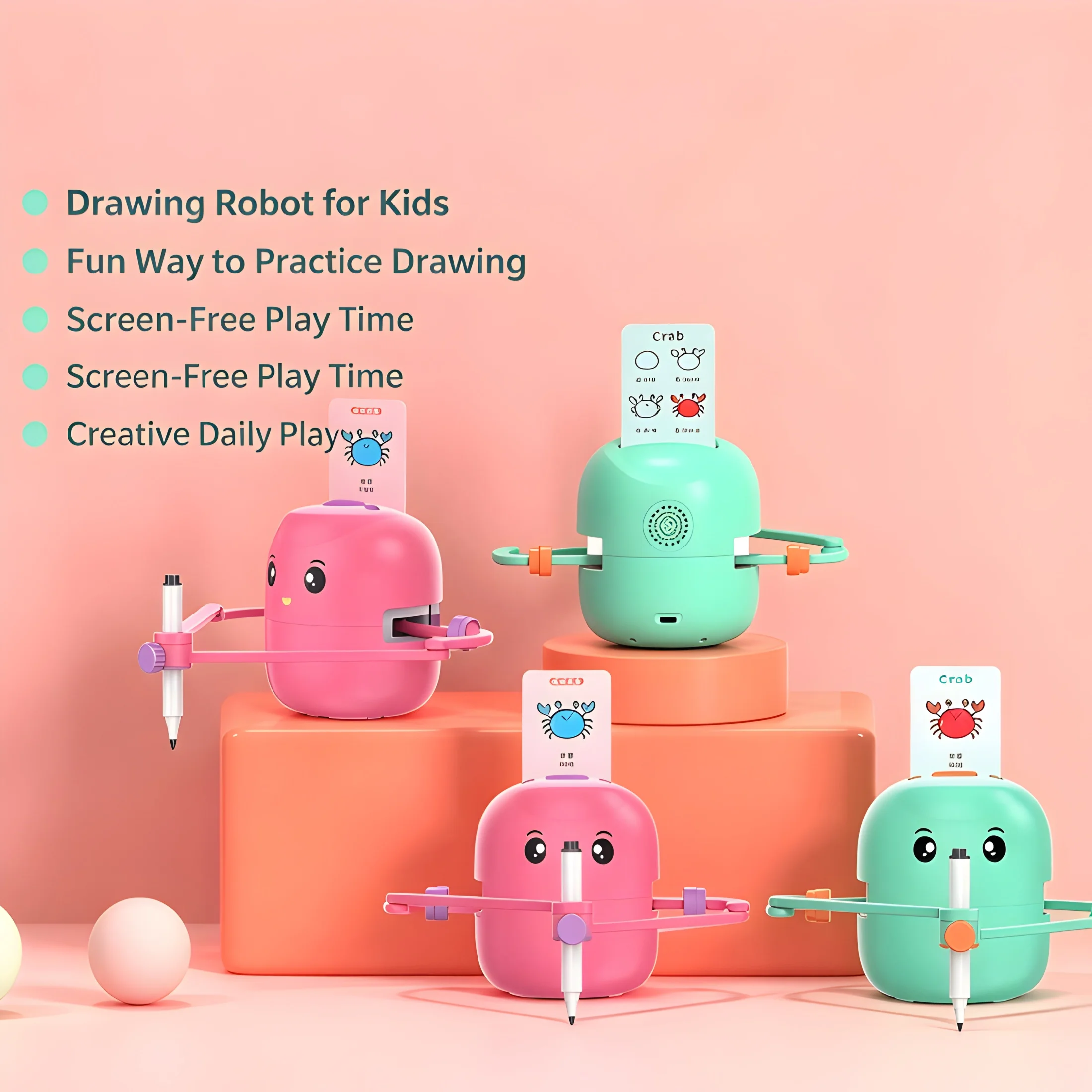 Drawing Robot Toy with Drawing Cards, No Screen Drawing Playset for Hobby Use