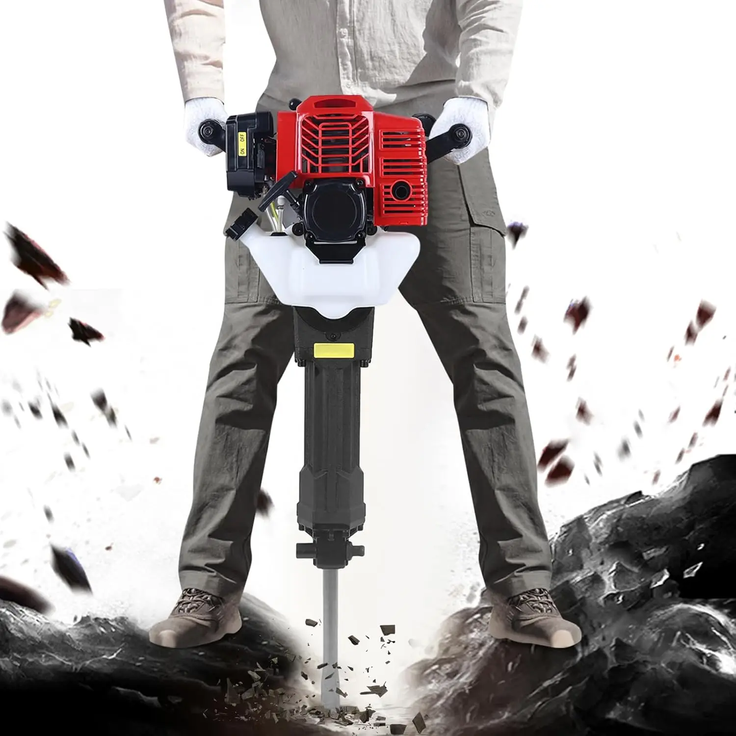 

Demolition Jack Hammer, 2-Stroke 52CC Gas Powered Concrete Breaker, Gasoline 1500 BPM Heavy Duty Powered for Ground Slotting Rock Breaking Wall Drilling Concrete Demolition