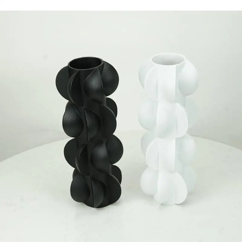 Minimalist Black White Geometry Spiral Resin Vase Living Room Decoration Table Crafts Home Gift