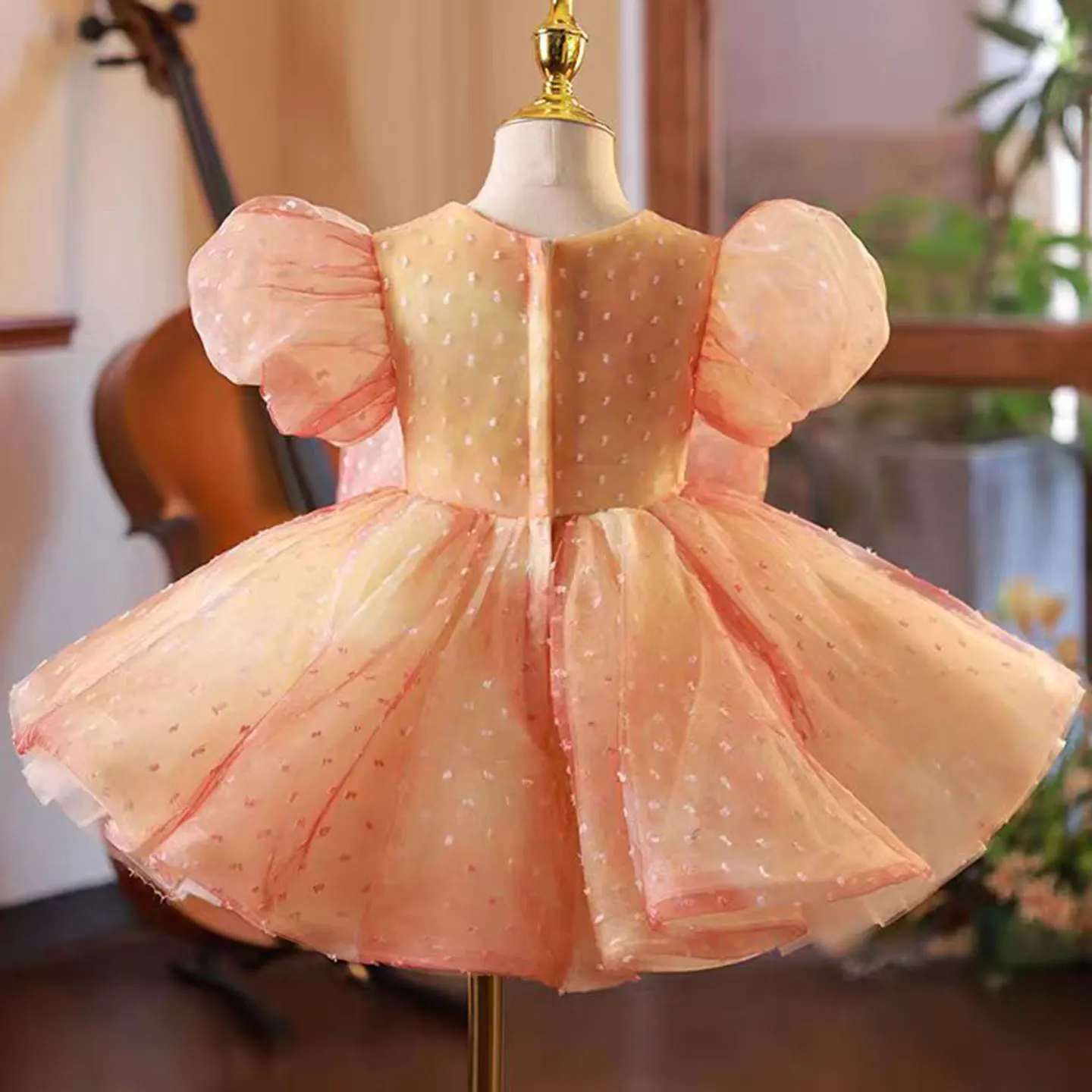 Dreamy Vow Adorable Baby Girl Dress Puffed Sleeve Tulle Bowed for Kids 1st Birthday Party Princess Knee Length Ball Gown J103