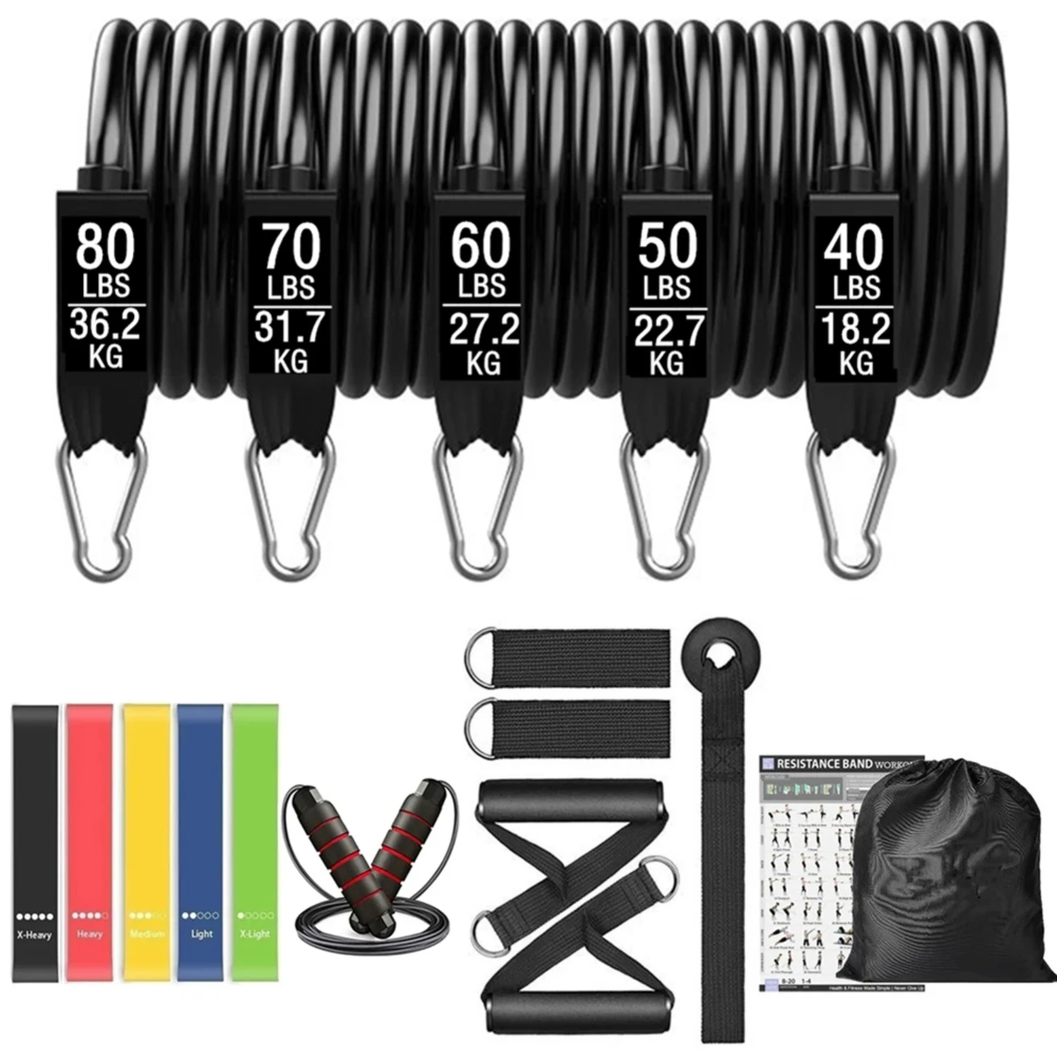 

300lb Fitness Booty Resistance Elastic Band Workout Training Exercise Sport Gym Dumbbell Harness Set Expander Equipment