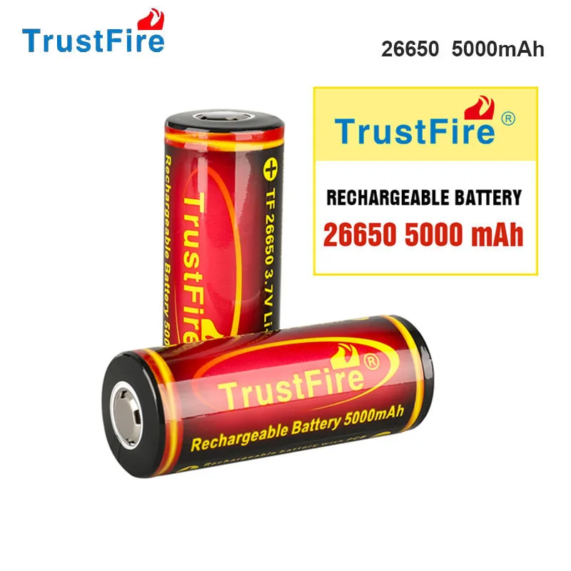 TrustFire 26650 5000mAh High Capacity 3.7V Lithium Battery 65MM NO PCB For Flashlight Power Bank Li-ion Rechargeable Batteries