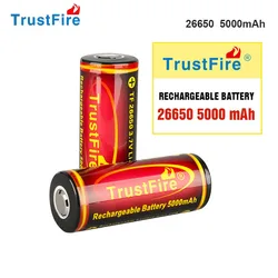 TrustFire-batería de litio de alta capacidad para linterna, 26650, 5000mAh, 3,7 V, 65MM, sin PCB, baterías recargables de iones de litio