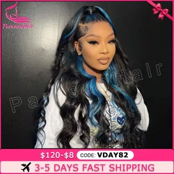 Blue With Black  Highlight Wig 13x4 Lace Frontal Body Wave Wig Colored Human 13x6 HD 13x4x1 T Part Lace Remy Hair Wigs  250