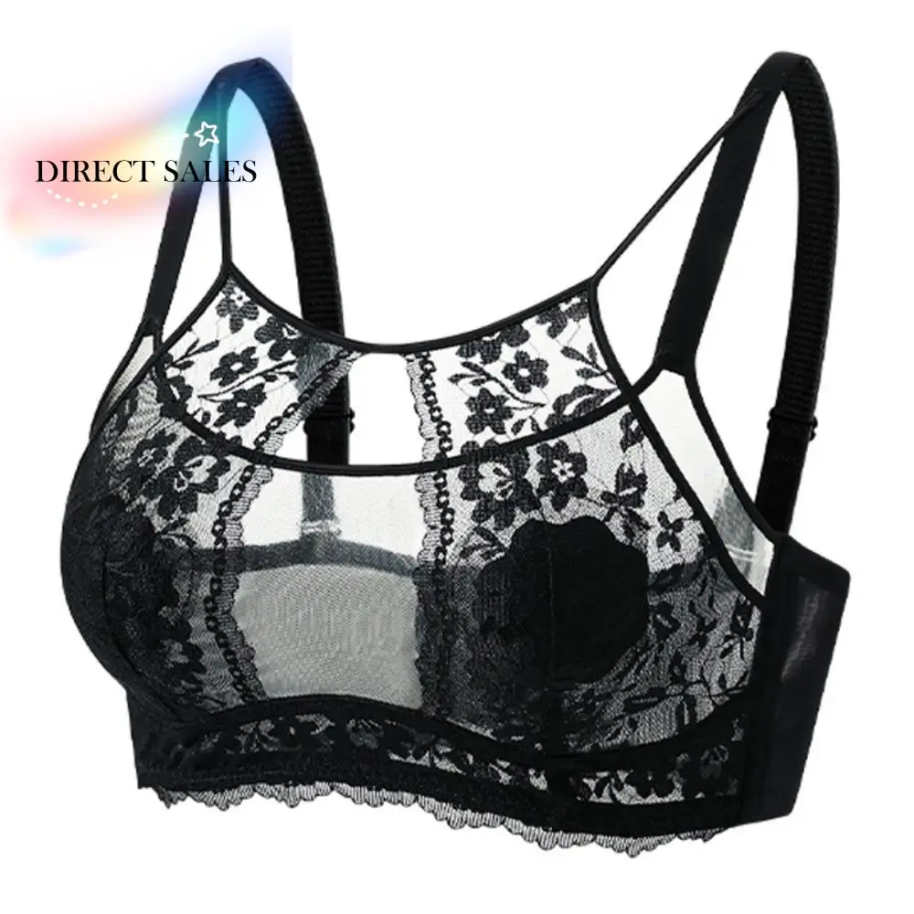 Doce malha flor sem fio profundo v sutiã à prova de choque anti-flacidez roupa interior para mulher lingerie ajustável renda sutiã fino meninas
