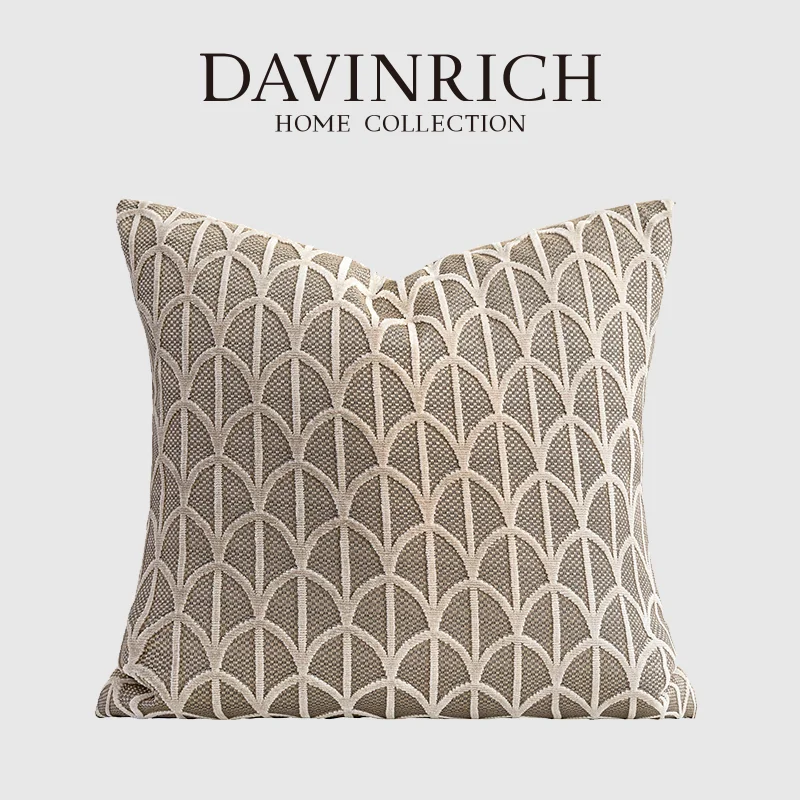 DAVINRICH Morocan Handmade Taupe Geo Leaves Throw Pillow Case Luxury Cut Velvet Cushion Cover Add An Artful Flare To Your Home