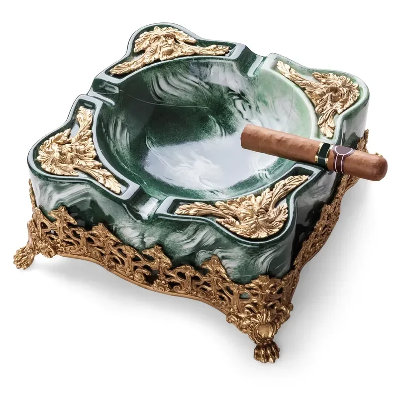 Luxury Smokeless Copper Ceramic Cigar Ashtray American Style Design for Hotel Restaurant Home and Car Use Exquisite Decor
