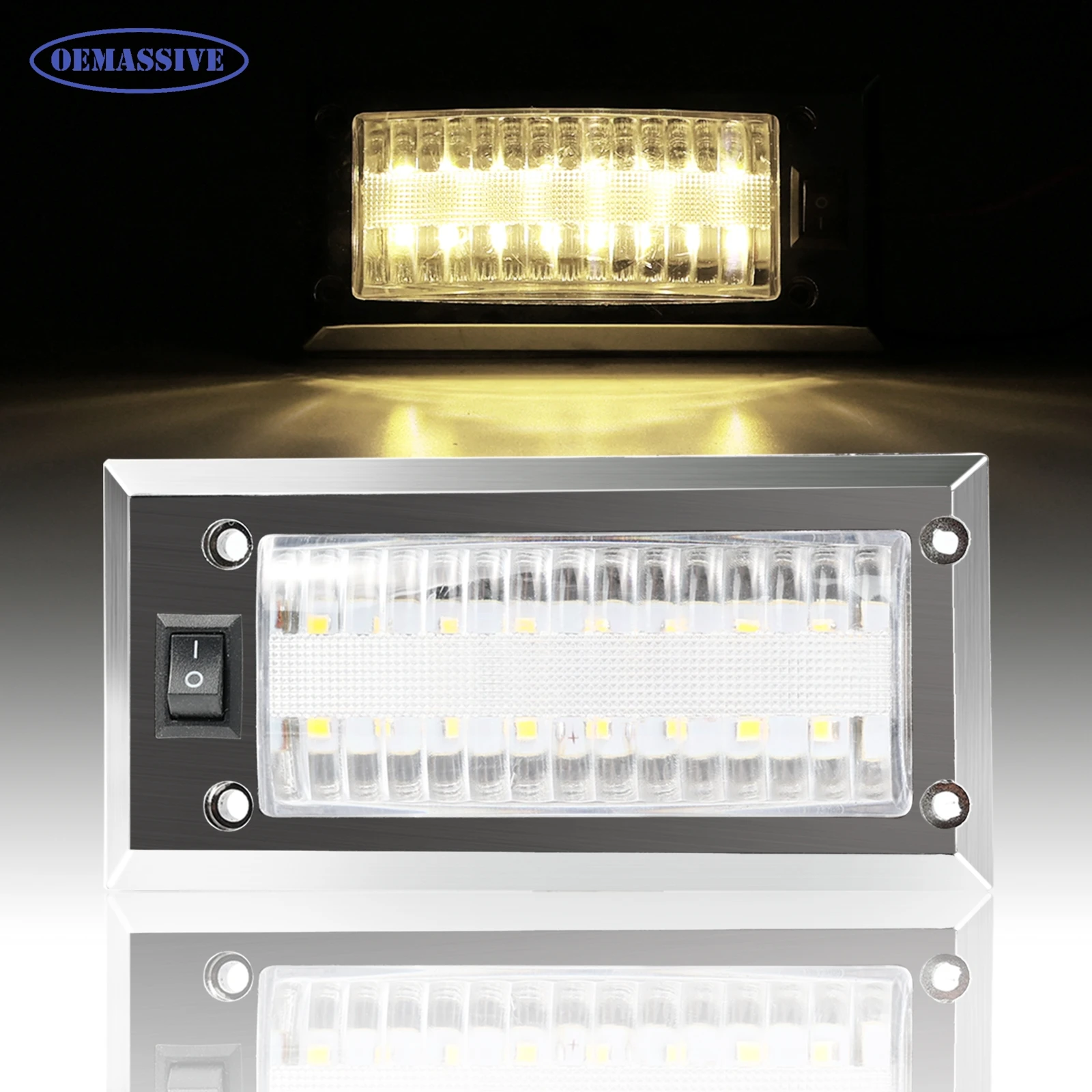 

Interior Reading Ceiling Panel Lights 12-24V 12LED Universal 4000K Rectangle Carvan Roof Dome Lamp On/Off Switch Trailer Camper