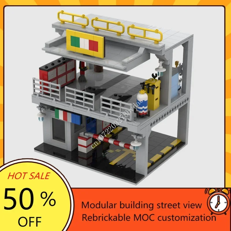 

592PCS Hot City Modular Speed Champion Garage Entrance Street View MOC DIY Custom Puzzle creative ideas Adults Toys Gift